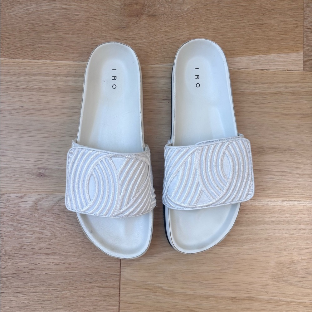 IRO White Embroidered Slide Sandals, Size 40EU/9.5US
